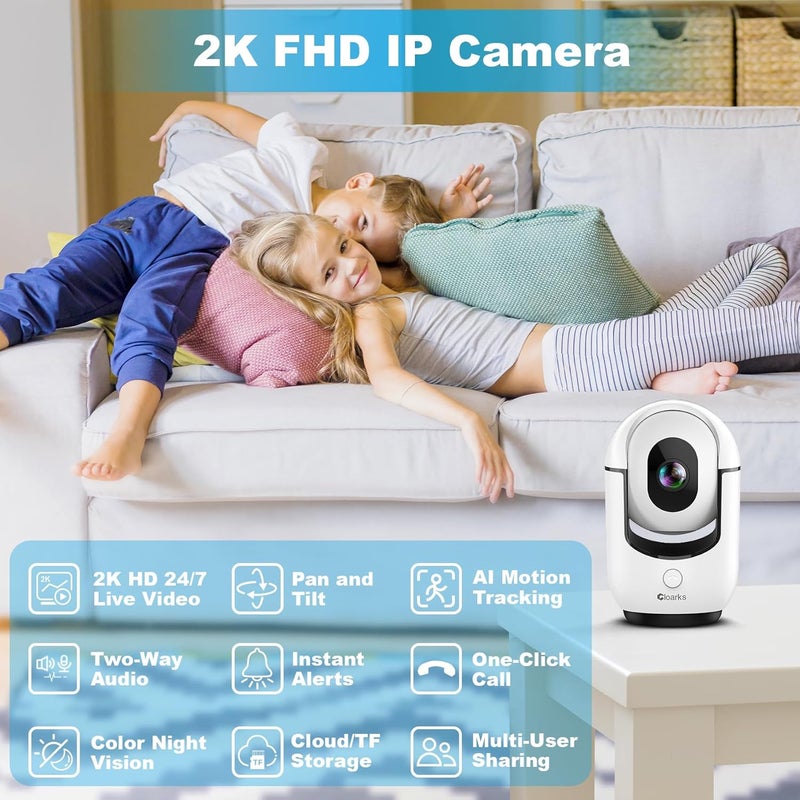 Cloarks 2K Pan/Tilt Security Camera, WiFi Indoor Cameras for Home Security with AI Motion Detection, Pet/Dog/Baby Camera with Phone App, 2-Way Audio, 24/7, Siren, TF/Cloud Storage, 2 Pack - Image 2